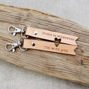 Long Distance Relationship Keychain Home is Wherever I'm With You Keyring 3rd Anniversary Leather Gift Husband image 4