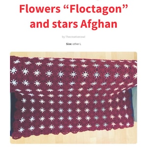 Crocheted burgundy flowers “floctagon” and stars blanket pattern