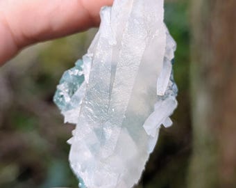 Calcite Crystals on Green Celadonite, Found in Brazil