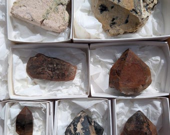 Crystal Bundle: Pegmatite Lot, Graphic Granite, Smoky Quartz, Feldspar with Epidote Sprays, USA Minerals