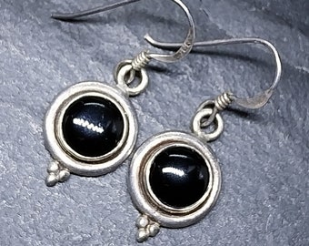 Vintage Sterling Silver Black Onyx EARRINGS - Dangling  - 3.7g