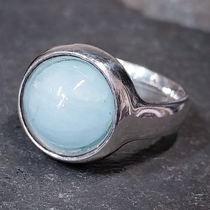 Blue Chalcedony Sterling Silver Ring Size 7, Round Stone Blue Chalcedony Sterling Silver Ring Size 7, Round Stone