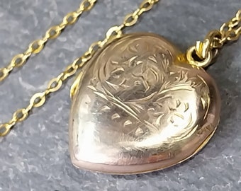 Vintage 9ct Rolled GOLD Heart LOCKET with 17" Chain - 4.3g