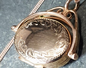 Vintage 9ct ROSE GOLD Swivel Spinner LOCKET with 18" Chain - 4.8g