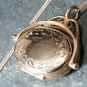 Vintage 9ct ROSE GOLD Swivel Spinner LOCKET with 18" Chain - 4.8g