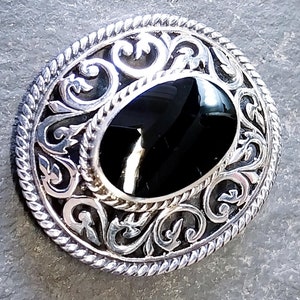 Broszka Vintage Oval ONYX - Srebro Sterling - 11,6 g