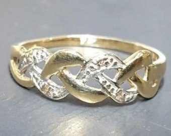 9ct GOLD Celtic Twist Diamond RING - Size UK O (us 7) - 1.2g