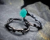 HIS HERS Matching Rings - Blue Rose and Black Rose Thorns - Sterling Silver Adjustable Band