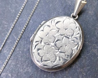 Medallón de plata vintage - Ovalado con cuatro flores en cadena de 45 cm (18") - 6,1 g