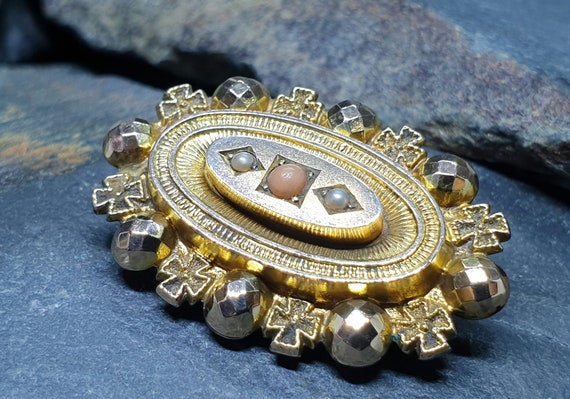 Antique 9ct GOLD Locket BROOCH - Seed Pearls and … - image 8