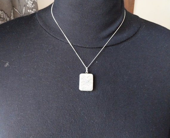 Edwardian SILVER Rectangular LOCKET with Floral D… - image 7