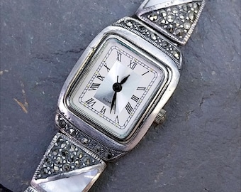Vintage Sterling Silver Marcasite WATCH - Art Deco Style  display picture 3