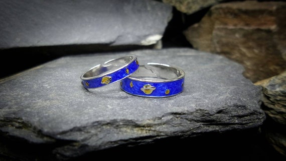 HIS & HERS Matching Rings - Moon Stars Planets, Bl