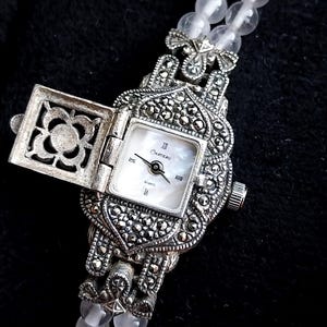 Chateau Sterling Silver Bracelet WATCH with Marcasite Opening Front 18cm - 27.8g