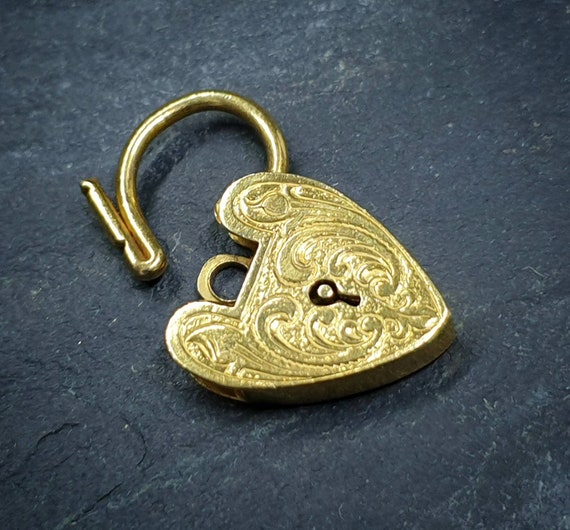 9ct GOLD GEORG JENSEN Heart Lock Charm - Padlock f