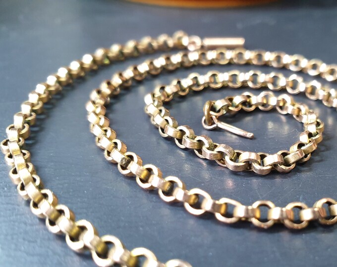 Antique 9ct GOLD ROLO BELCHER Chain Necklace With Barrel Clasp - 18 ...