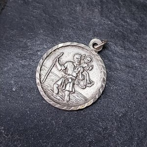 Vtg SILVER St Christopher Charm - Traveller, Journey - 1950s - 2.3g