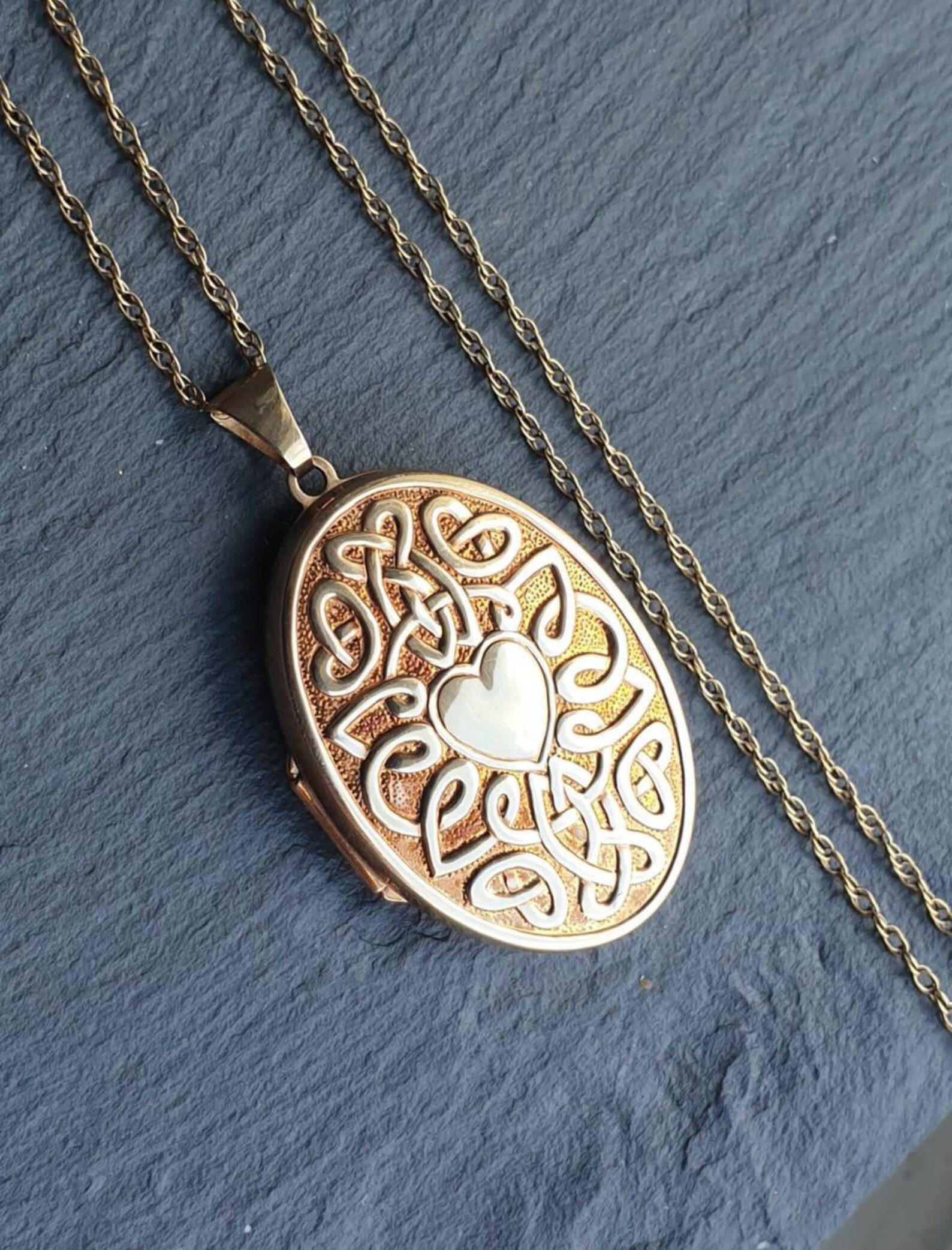 Large 9ct GOLD Celtic Locket with Inscription & 21 Chain Etsy
