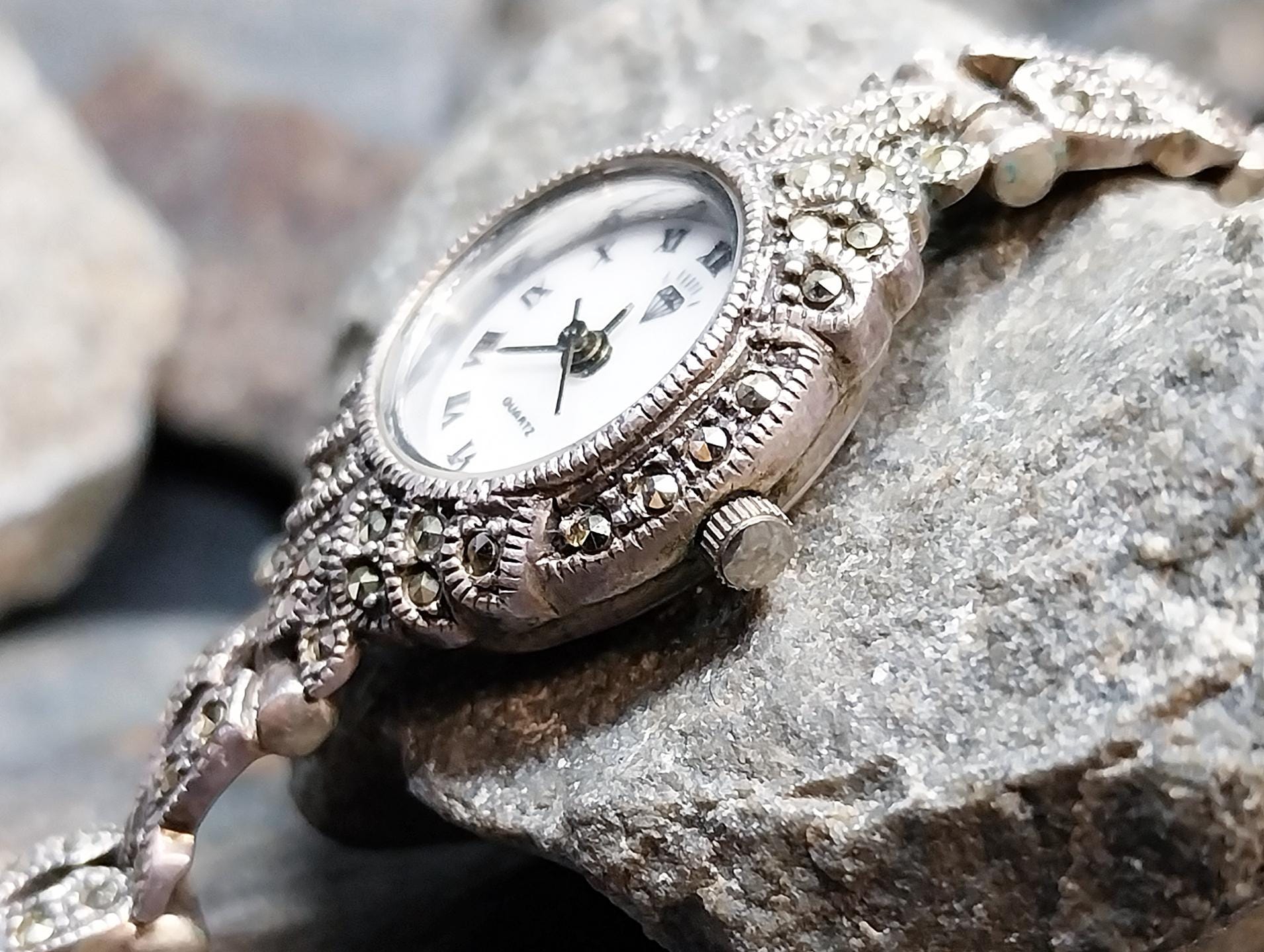 Vintage Sterling Silver Marcasite WATCH - Art Deco Style