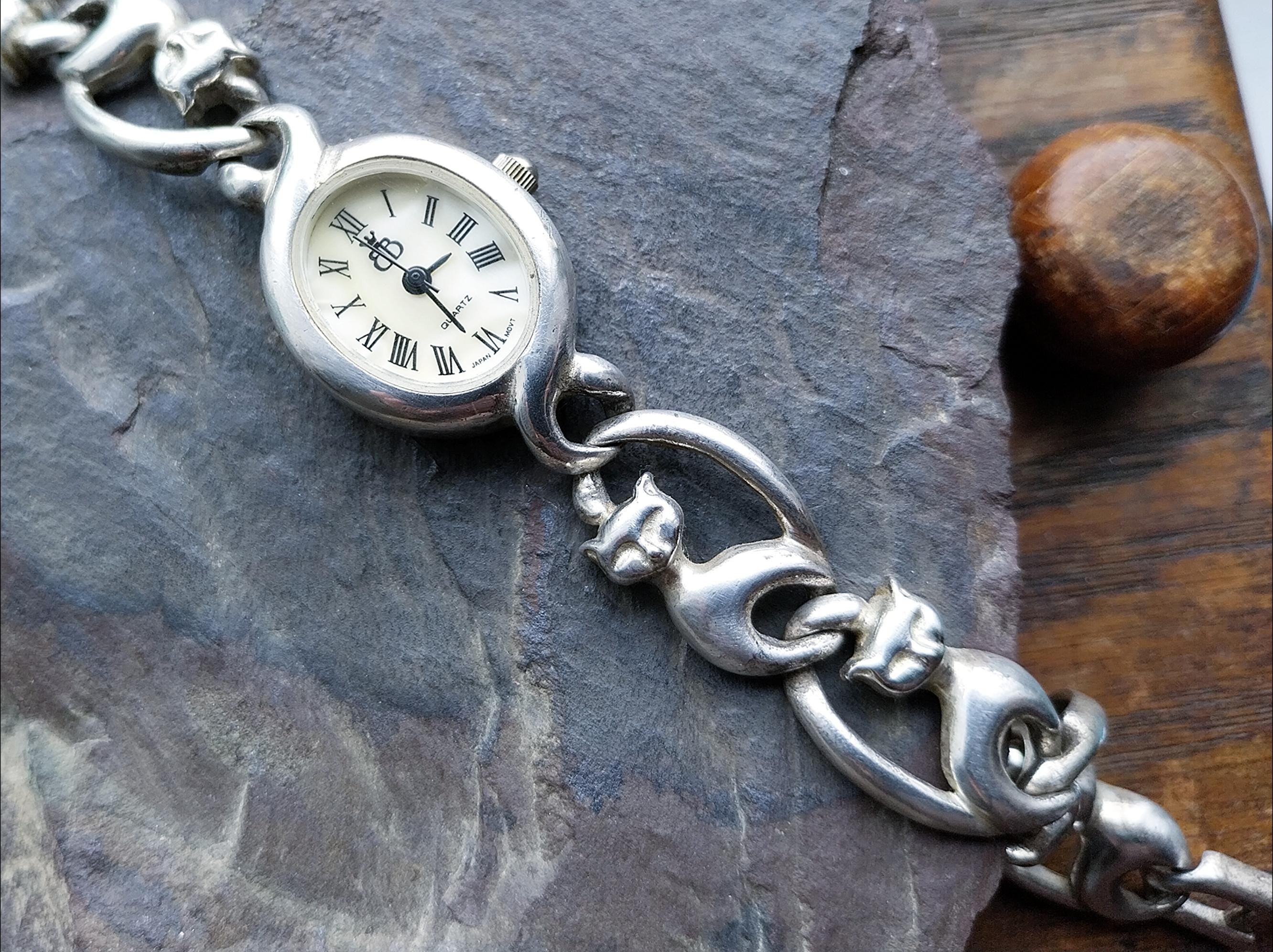 Vintage Sterling Silver WATCH - Cat Bracelet Strap 18cm Vintage Sterling Silver WATCH - Cat Bracelet Strap 18cm
