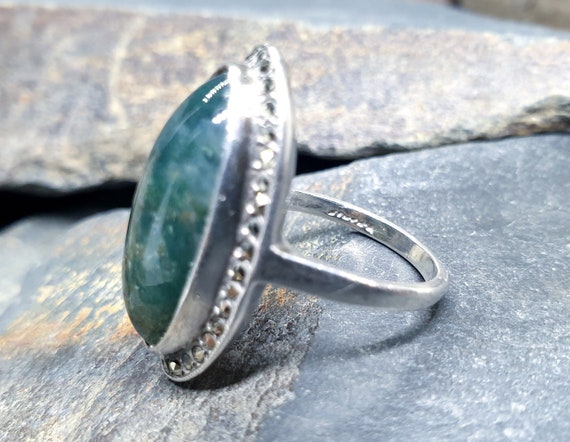 Vintage SILVER Moss Agate RING Dendritic Stone - … - image 3