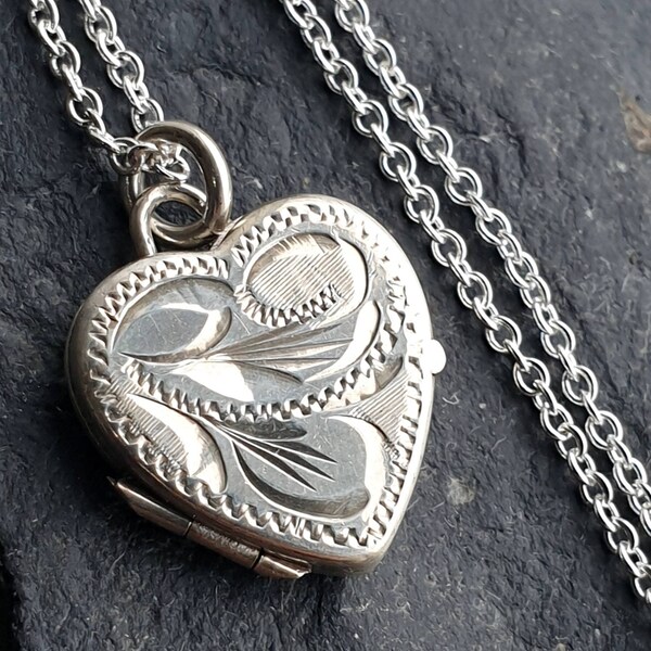 Vintage kleine Silber Herz LOCKET Halskette - 925 Silber und Kette - Andenken - 3,4 g