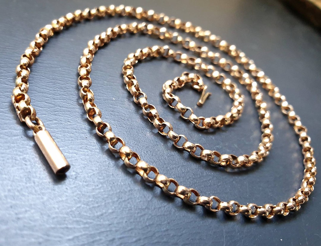 Antique 9ct GOLD ROLO BELCHER Chain Necklace With Barrel Clasp - 20 ...