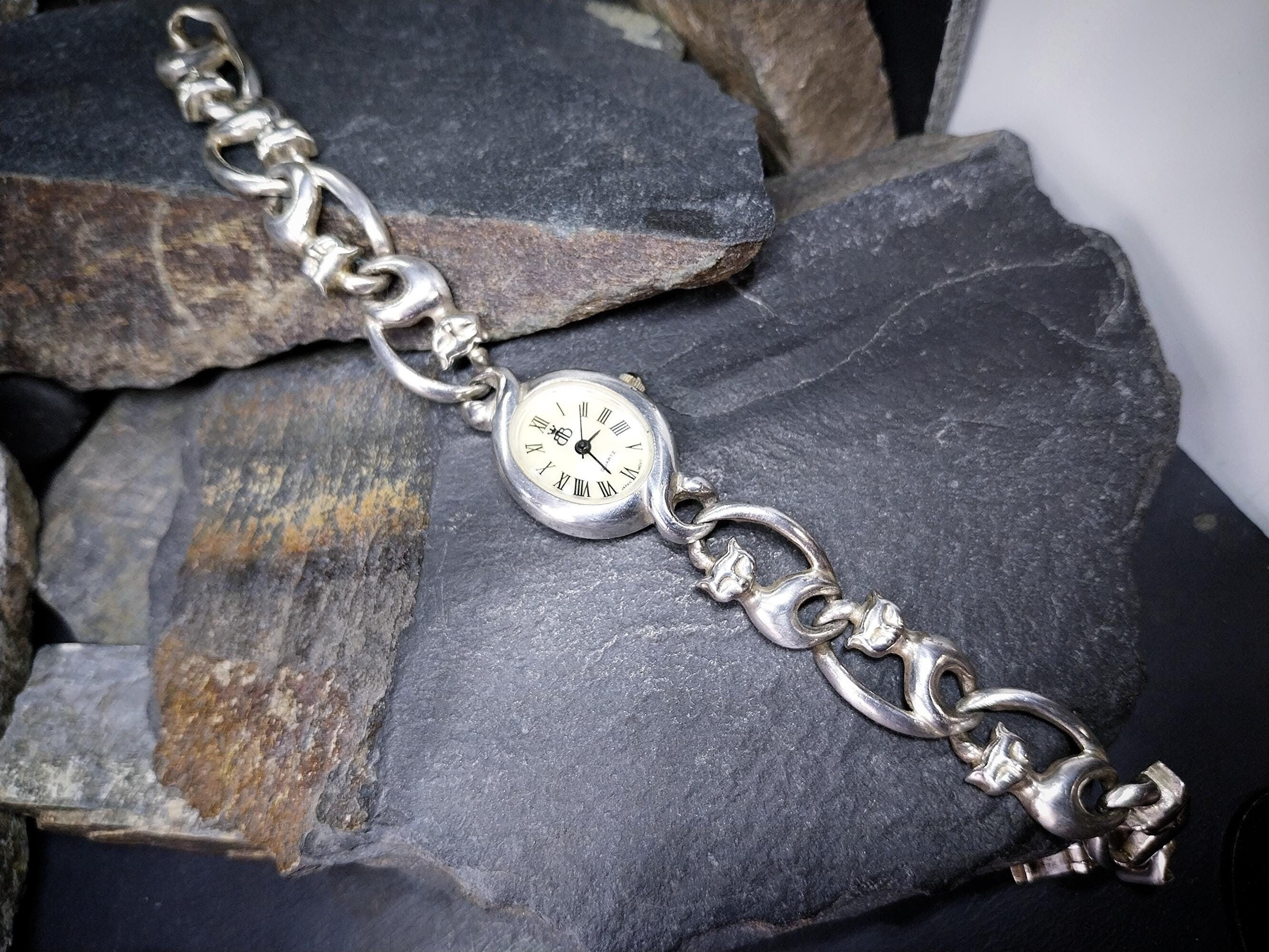 Vintage Sterling Silver WATCH - Cat Bracelet Strap 18cm Vintage Sterling Silver WATCH - Cat Bracelet Strap 18cm