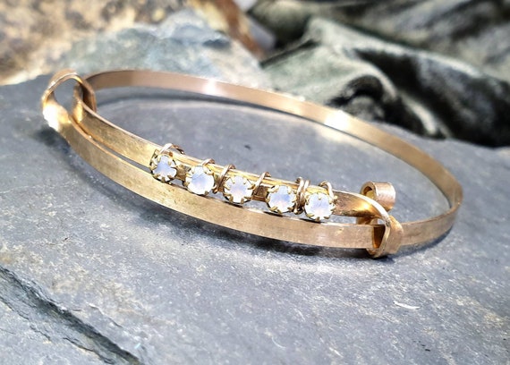 ANTIQUE 9ct Rolled Rose GOLD BANGLE with milk whi… - image 1
