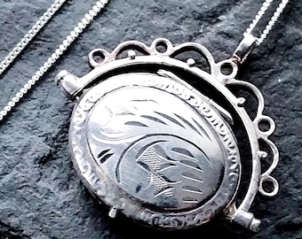 Vintage Sterling Silver SWIVEL Spinner LOCKET on 18&quot; Chain - 5.1g