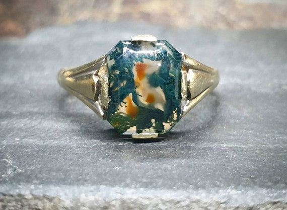 Antique 9ct Gold MOSS AGATE Ring - Dendritic - Siz