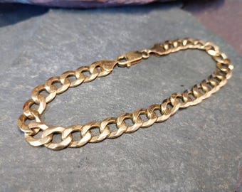9ct GOLD CURB LINK Bracelet -Chunky 21.5cm - 15.4g