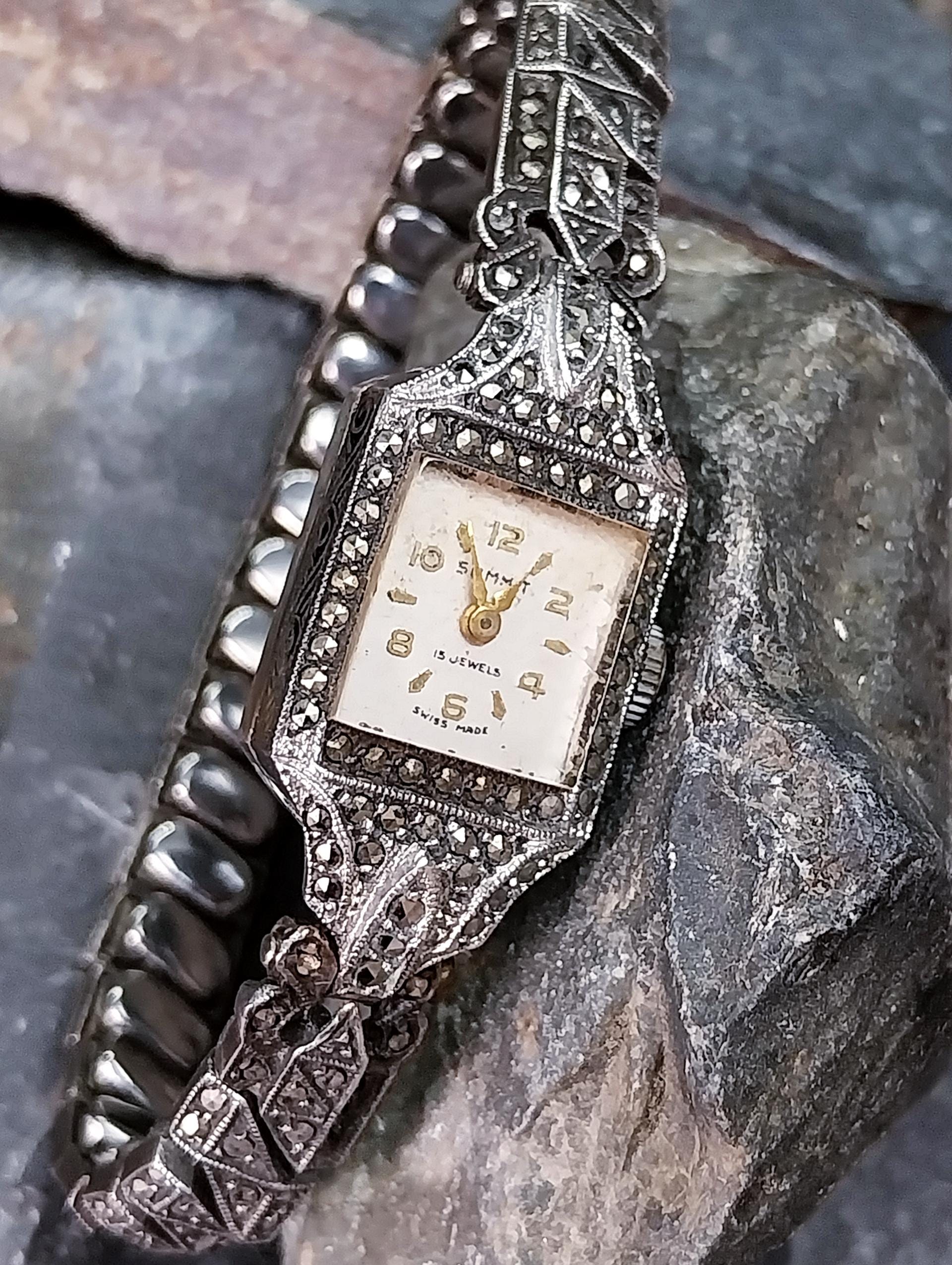 Vintage ART DECO GENUINE MARCASITE SQUARE FACE WATCH Vintage Art Deco Square Quartz Watch  main image 4