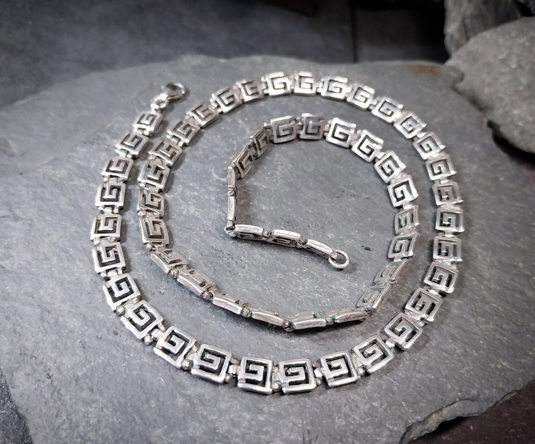 Vintage Sterling Silver GREEK KEY Chain Necklace 18 Long 24.1g - Etsy
