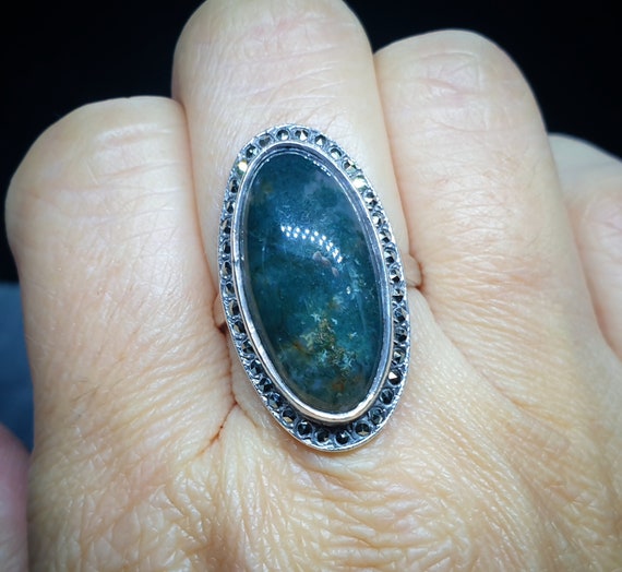 Vintage SILVER Moss Agate RING Dendritic Stone - … - image 6