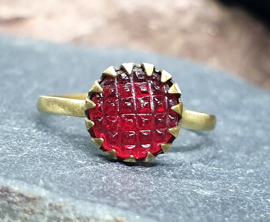 Antique Cranberry Glass Gilt RING - Small Size Uk H (us 4) - Etsy