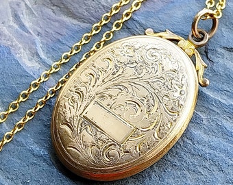 ANTIQUE LOCKET with Scroll Bale - Pinchbeck Gilt on 18" Chain - 10.1g