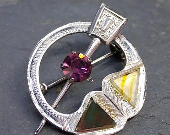 Vintage PENNANULAR Agate BROOCH - Sterling Silver Shawl Pin 4.3g