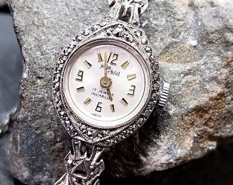 Vintage Sterling Silver Marcasite WATCH - 1960s John Child Hand winding 16cm - 16.5g