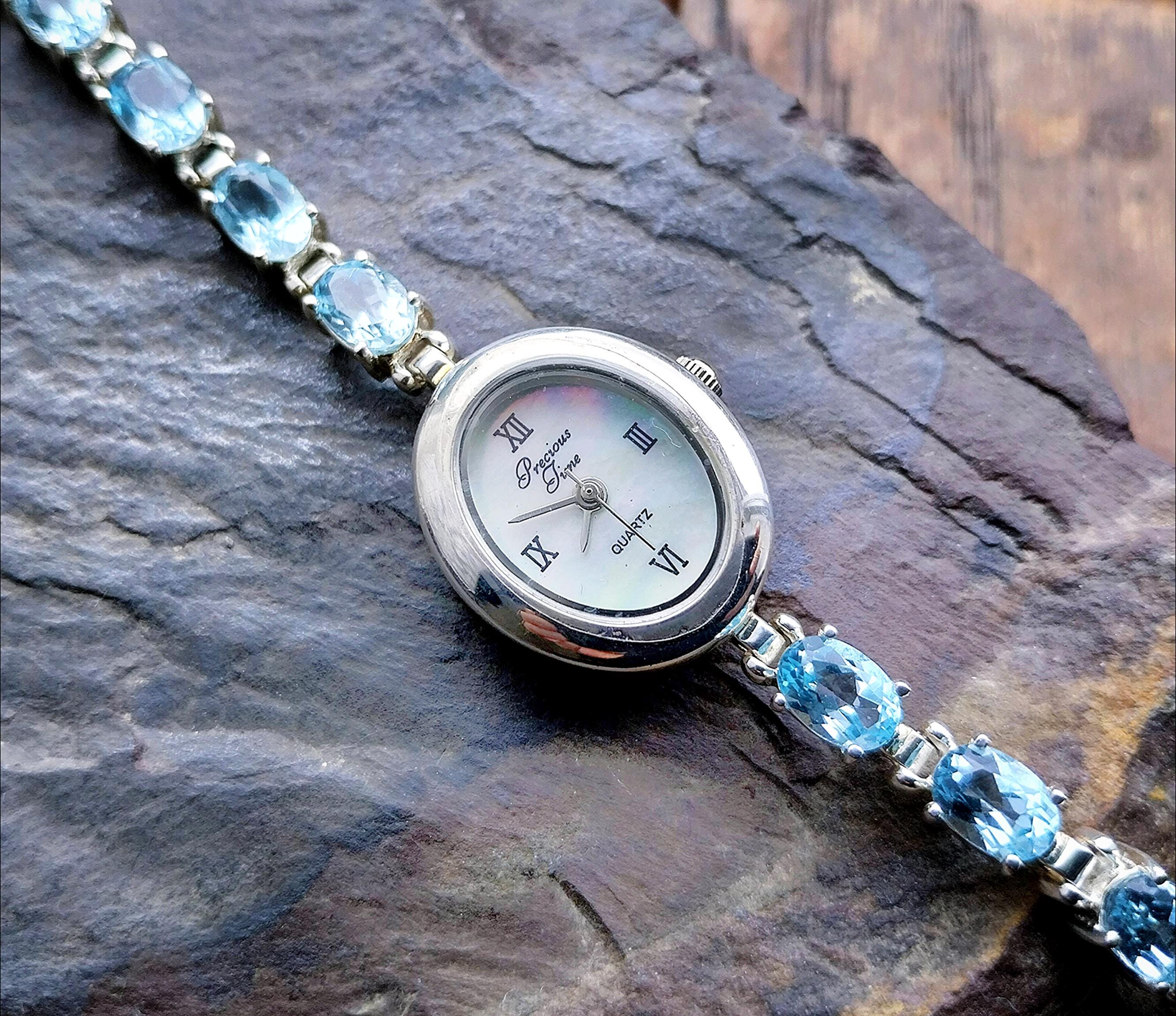 Vintage Sterling Silver WATCH With Blue Topaz Bracelet Strap