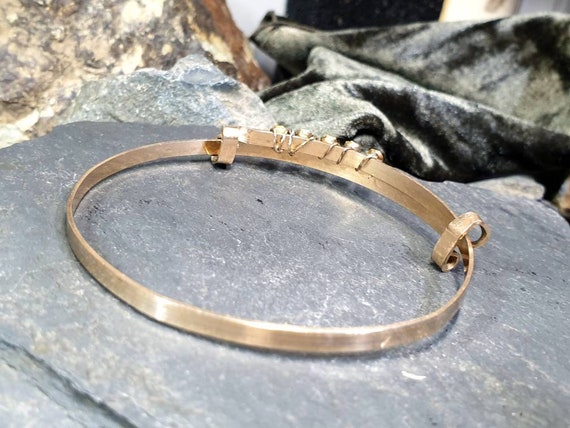ANTIQUE 9ct Rolled Rose GOLD BANGLE with milk whi… - image 6