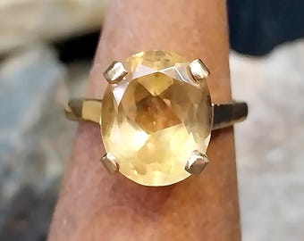 Vintage 9ct GOLD RING Golden Citrine - Size uk N (us 6.75) - 3.8g