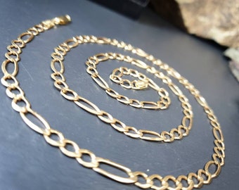 Collar con cadena Figaro de oro de 9 quilates, 56 cm de largo, con sello de autenticidad - 8,8 g