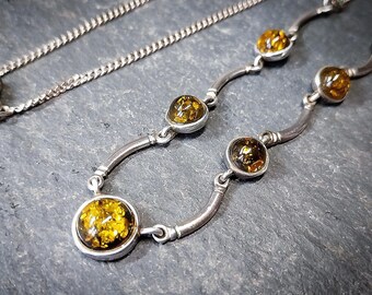 Vintage Sterling Silver Amber Chain Necklace 17" Length - 7g