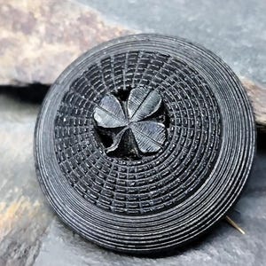 Victorian Antique Irish BOG OAK Shamrock Brooch - Clover - 10.9g