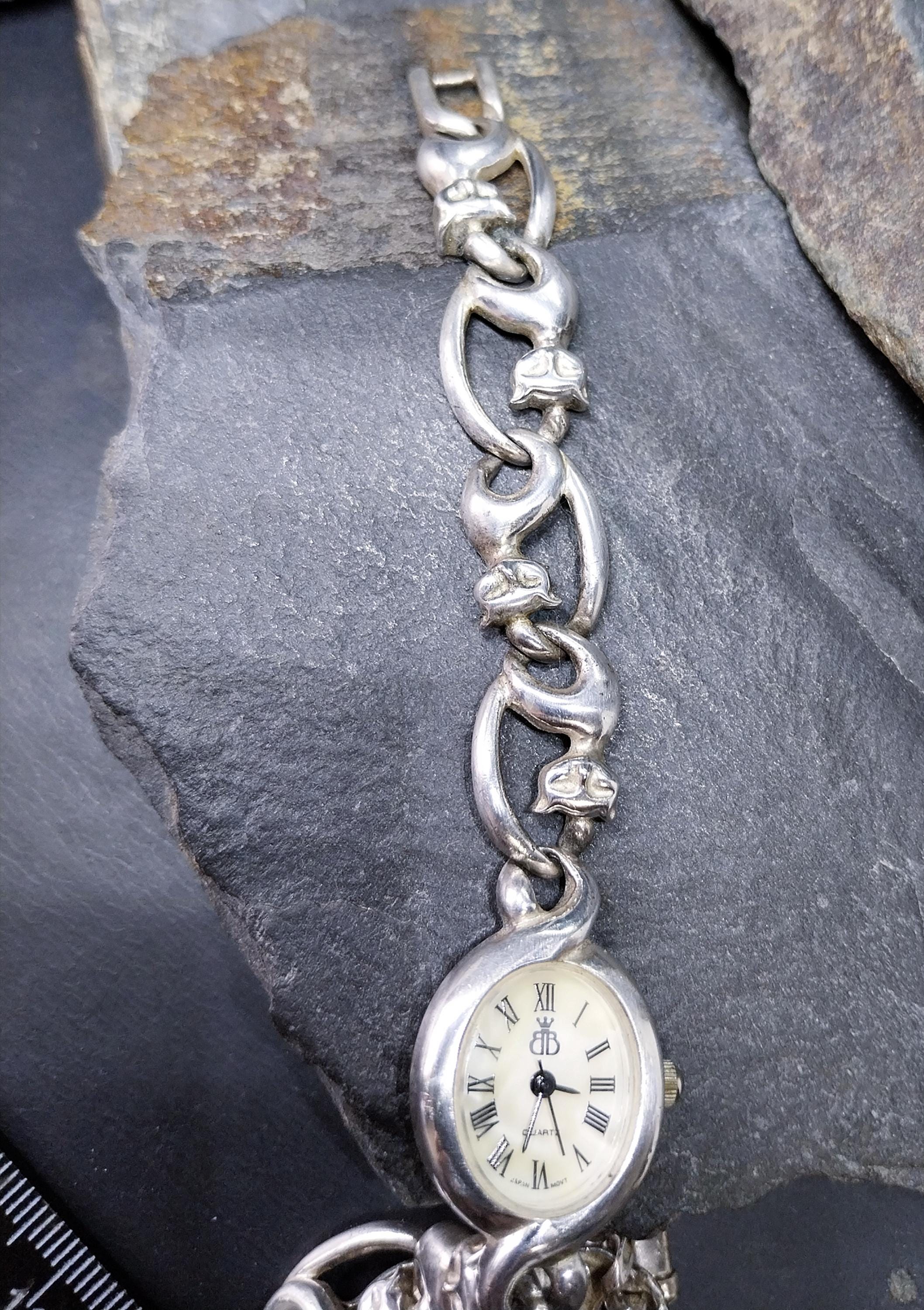 Vintage Sterling Silver WATCH - Cat Bracelet Strap 18cm Vintage Sterling Silver WATCH - Cat Bracelet Strap 18cm