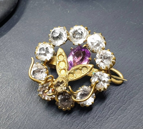 VICTORIAN FLY BROOCH - Antique with Amethyst & Pa… - image 1