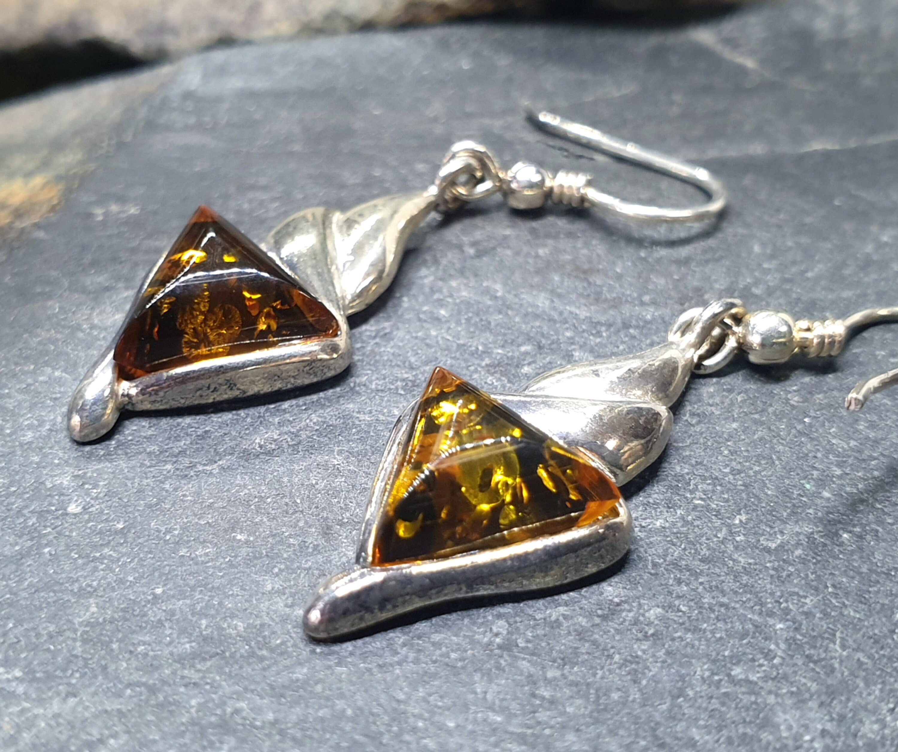 Vintage Sterling Silver AMBER EARRINGS Dangling 4.6g Etsy