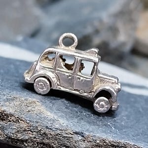 SILBER TAXI Cab CHARM - Vintage Öffnen & bewegliches Auto für Armband - 3.3g