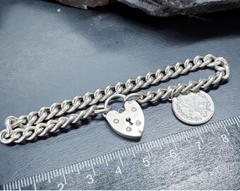 ヴィンテージ シルバー リンクブレスレット、1885年製 3ペンスコイン